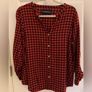 Calvin Klein Jeans - red buffalo check button tunic top - large